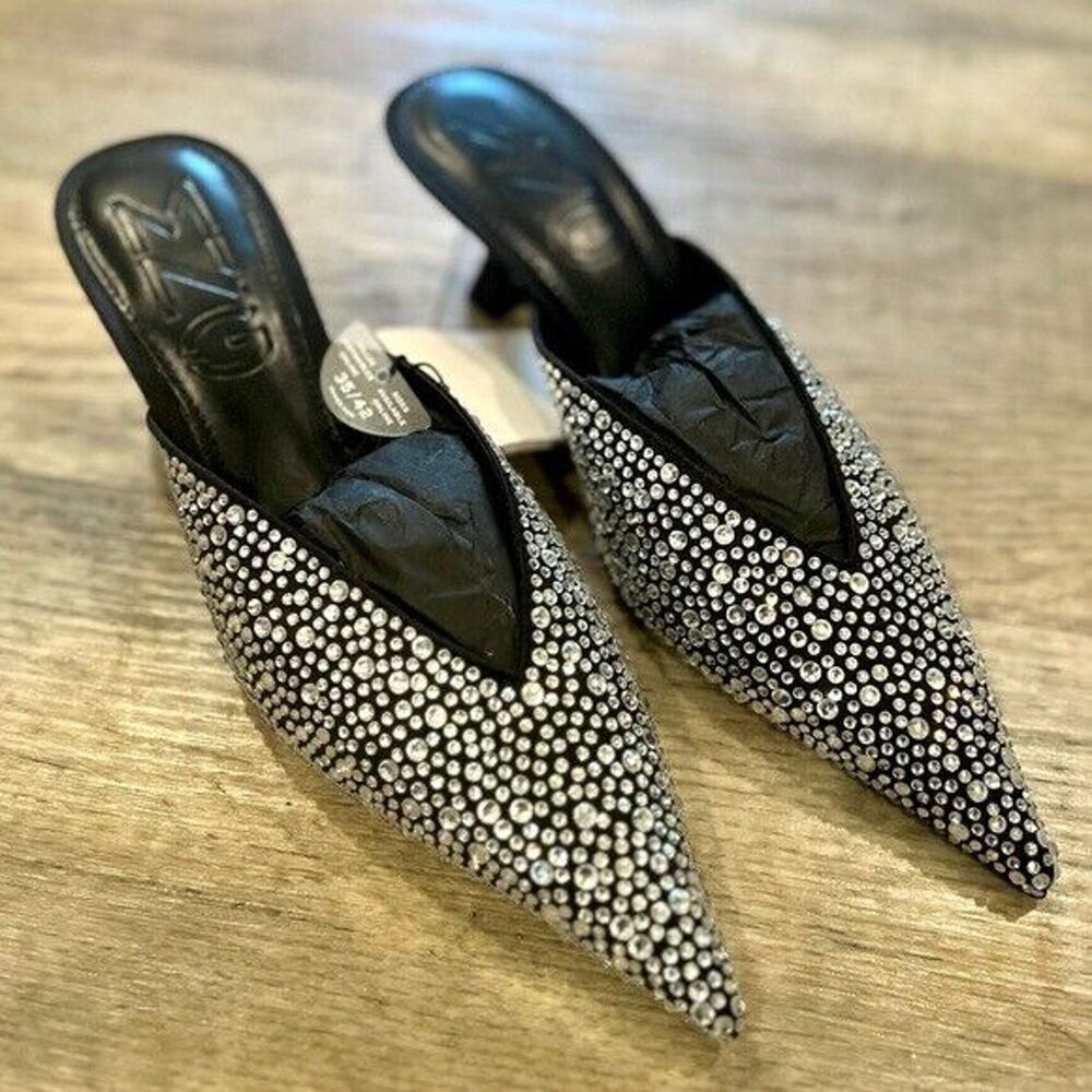 MANGO Crystal Rhinestone Mule Heels NWT Pointed Toe Kitten Heel Size 6.5 - Picture 10 of 16